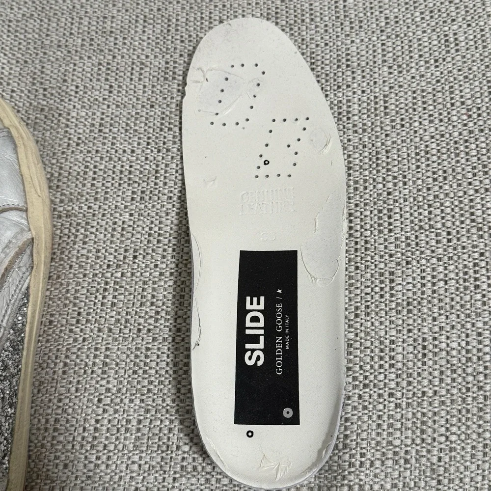 Golden Goose Slide with Laminated Leather‎ Upper and Silver Glitter Size 36